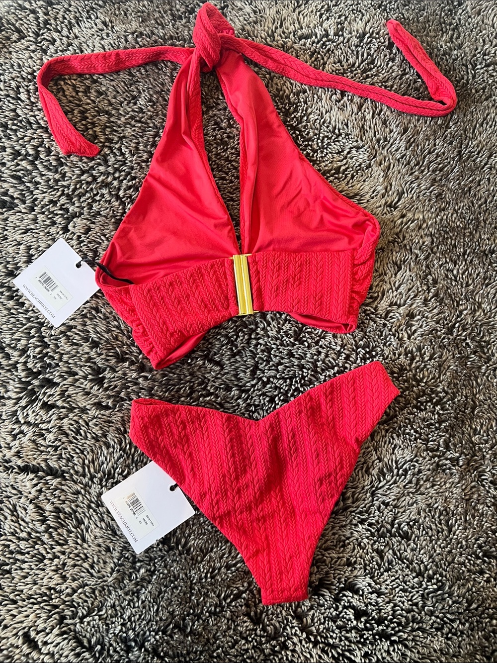 Beach Riot Red Textured Halter Bikini Set - Picture 3 of 3